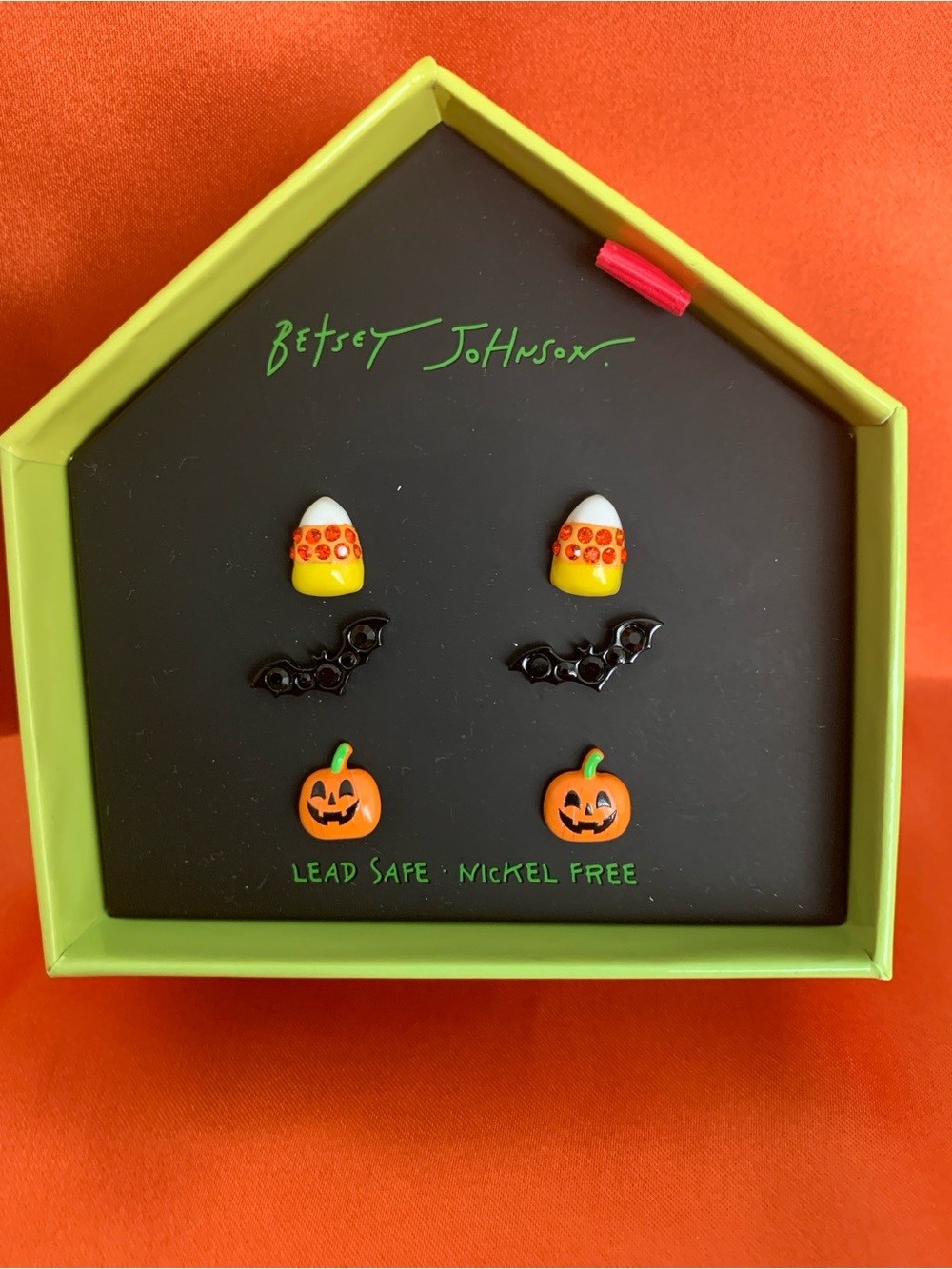 Betsey Johnson Orange, Yellow, Black Halloween Earring Trio